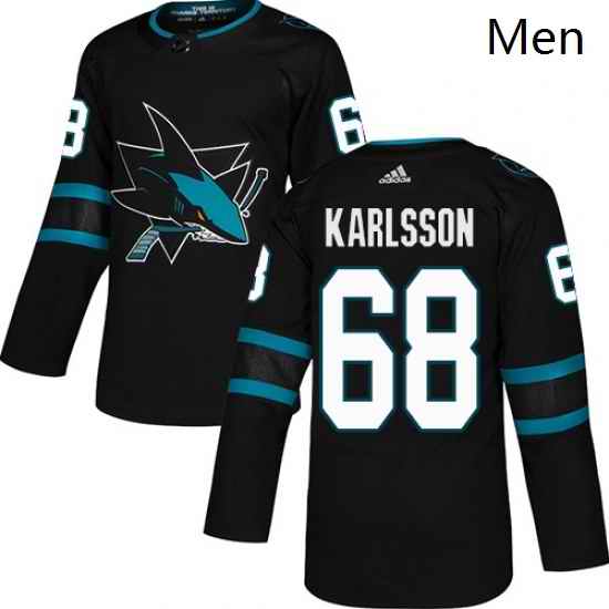 Mens Adidas San Jose Sharks 68 Melker Karlsson Premier Black Alternate NHL Jersey